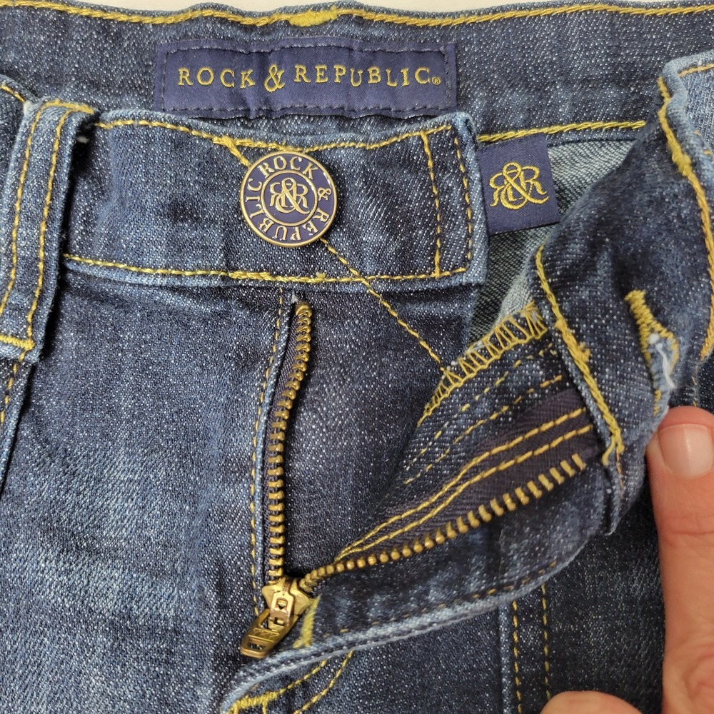 Rock & Republic Cut Off Shorts Size 2 Stinger Blue Stretch Denim Coastal Cowgirl - Picture 12 of 16